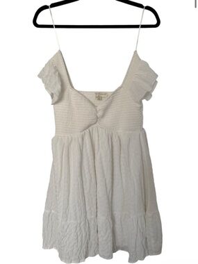 Thirty Thirty White Ruffled Smocked Bust Mini Dress